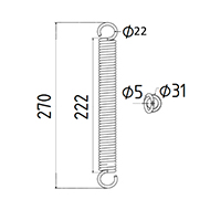 RESSORT DE TRACTION DIAMETRE 31 FIL.5 LONGUEUR TOTALE 270 DIAM. CROCHETS 22