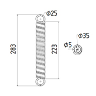 RESSORT DE TRACTION DIAMETRE 35 FIL.5 LONGUEUR TOTALE 283 DIAM. CROCHETS 25