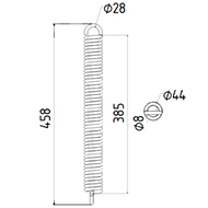 RESSORT DE TRACTION DIAMETRE 44 FIL.8 LONGUEUR TOTALE 458 DIAM. CROCHETS 28