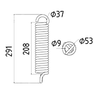 RESSORT DE TRACTION DIAMETRE 53 FIL.9 LONGUEUR TOTALE 291 DIAM. CROCHETS 37