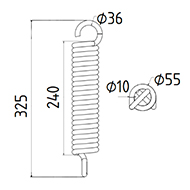 RESSORT DE TRACTION DIAMETRE 55 FIL.10 LONGUEUR TOTALE 325 DIAM. CROCHETS 36 TILLER