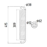RESSORT DE TRACTION DIAMETRE 62 FIL.12 LONGUEUR TOTALE 415 DIAM. CROCHETS 38