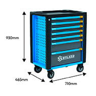 SERVANTE D'ATELIER COMPLETE 147 OUTILS 4 ROUES 125MM. CHARGE 205KG 7 TIROIRS 710X465X930MM