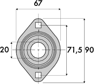 Palier oval en tôle (sans le roulement) ref PFL204 diamètre d'arbre 20 mm